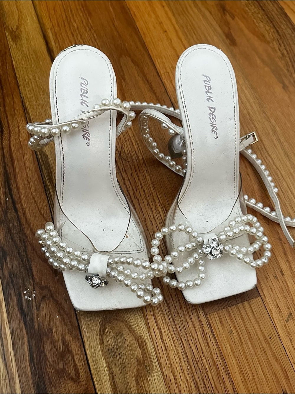 Public desire pearl strap up heels